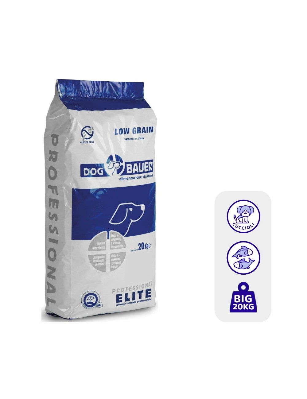 Cuccioli e Accrescimento Pesce Azzurro Low Grain - con Mele, Carote e Mirtilli 20 Kg